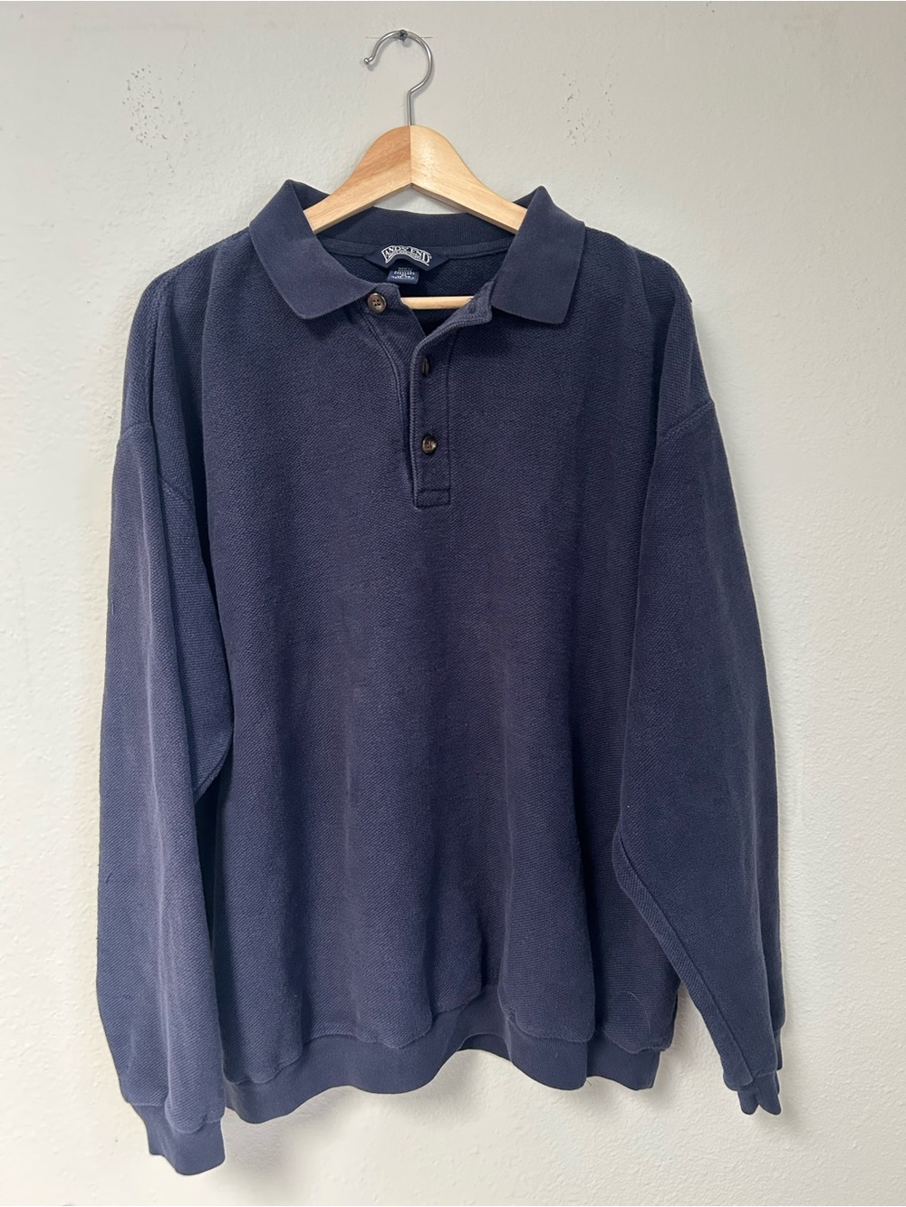Lands' End Men's Vintage 80s/90s Navy Long-Sleeve Polo Pullover